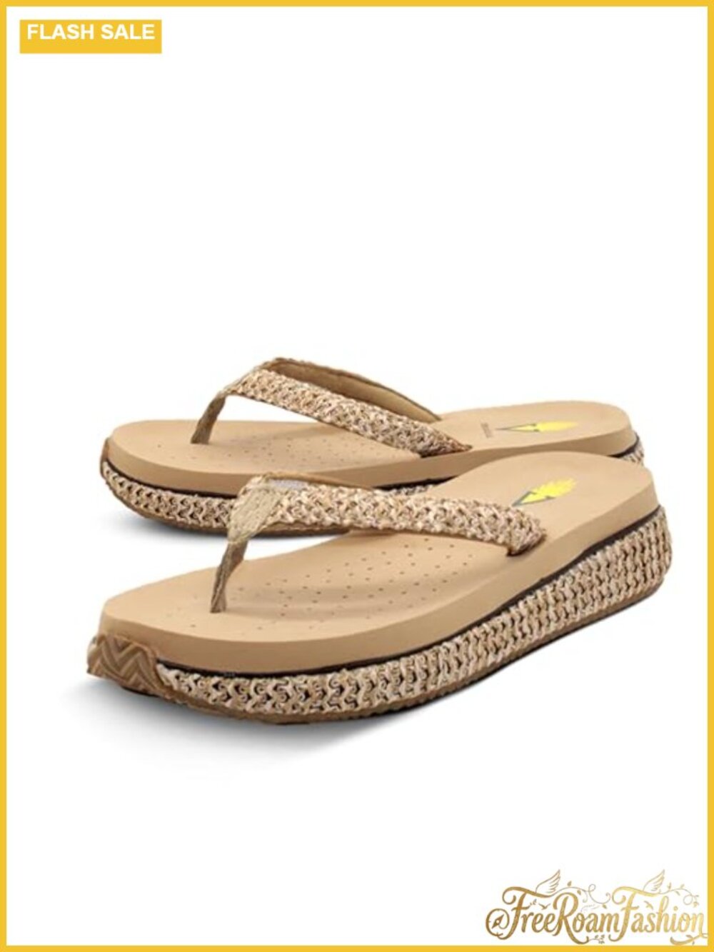 Women's Woven Raffia Thong Platform Sandal Slip-On Wedge
